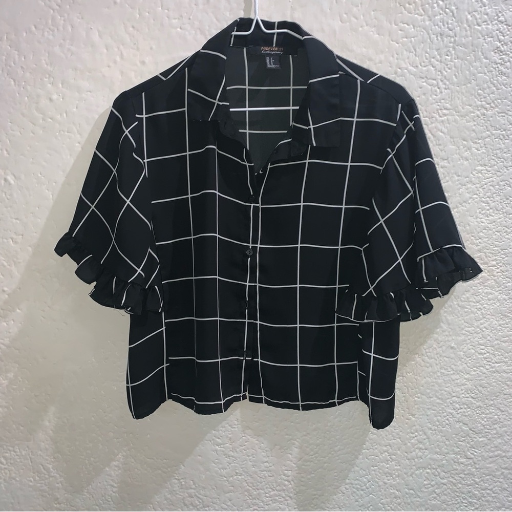 Forever 21 Black and White Checkered Blouse